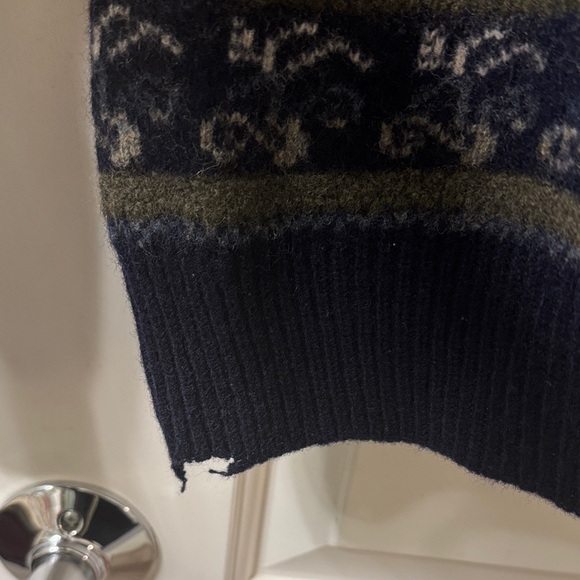 Vintage Woolly Jumpers Navy Blue Green Lamb Tree Patterned Wool Sweater Size M - Picture 5 of 10